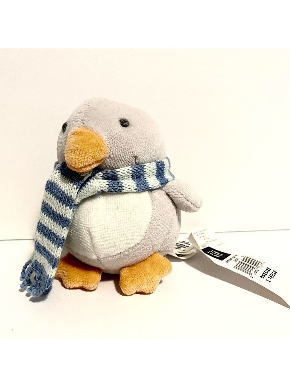 2005 Baby Gap Penguin Plush Gray Mini 4” Stuffed Animal Baby Cuddle Toy Scarf